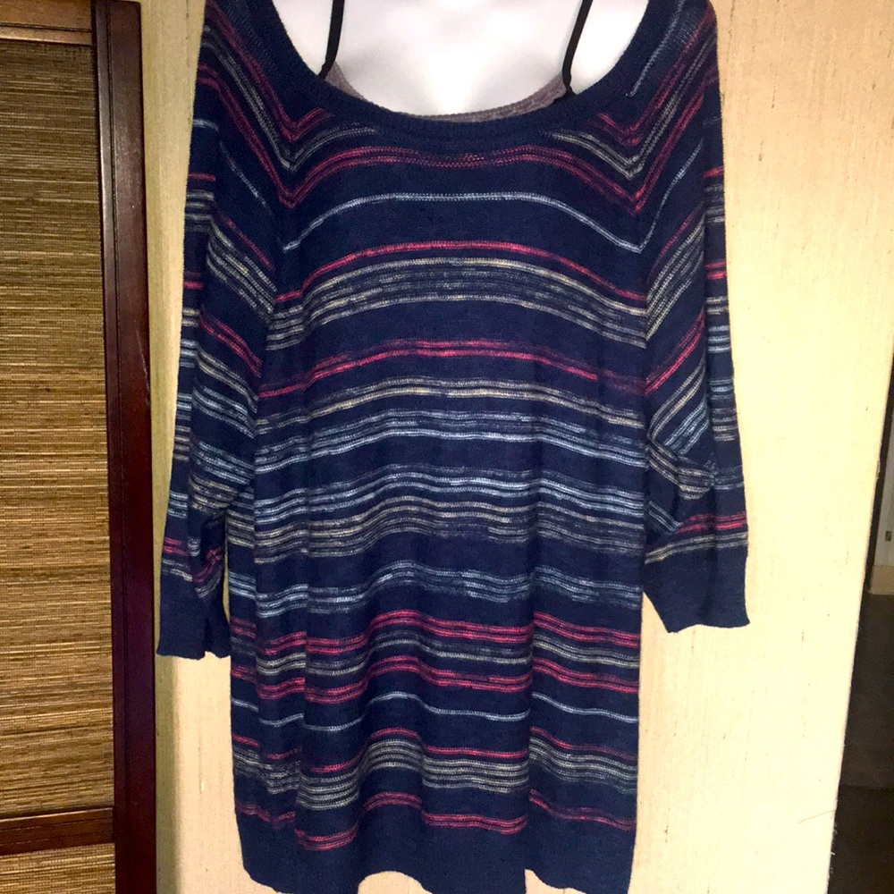 NWT Sonoma lightweight navy blue striped sweater    Size 2X (1X)